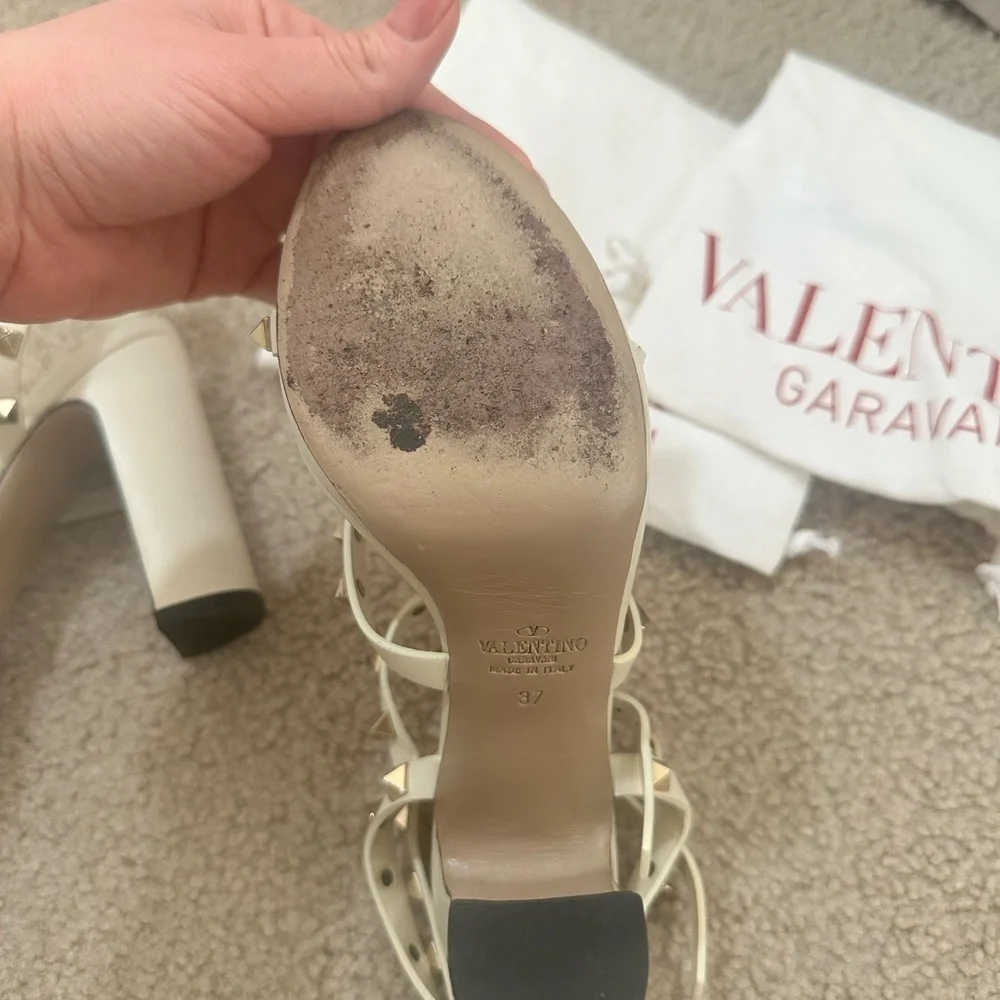Valentino Cream Rockstud Strappy High Heel Sandals - Picture 4 of 10
